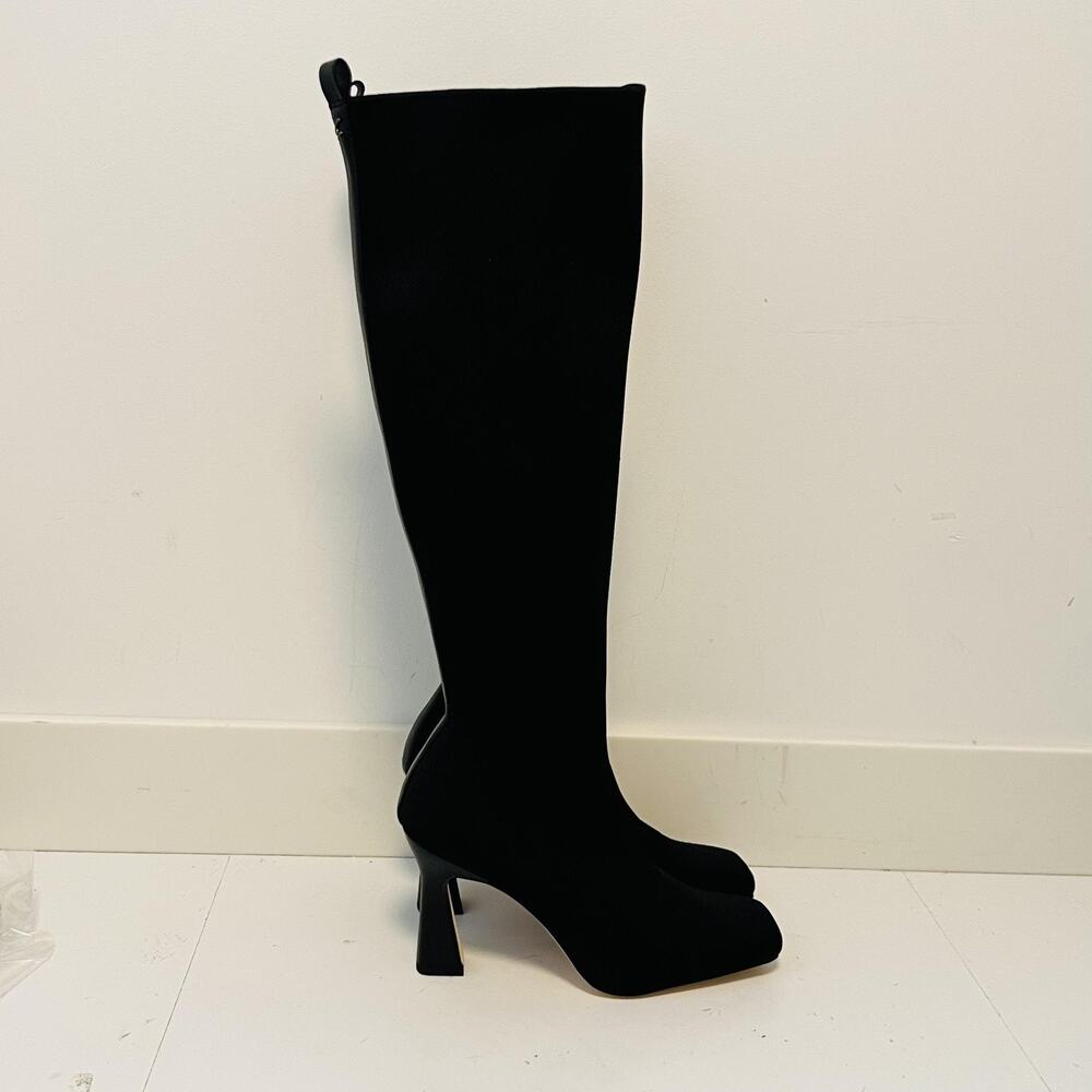 Circus By Sam Edelman Boots Womens 9.5 Black Knit Sock Knee High Square Toe Heel